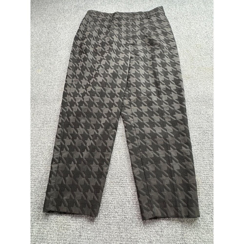 Ann Taylor Pants Womens 12 Houndstooth Pattern Trousers Black Gray Preppy Career